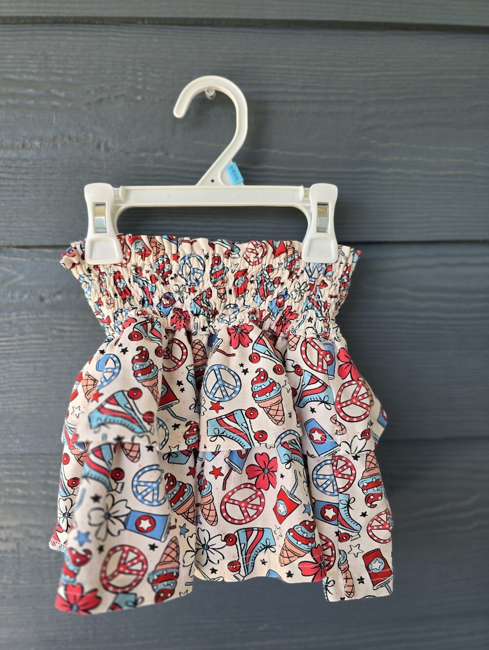 Girls Red & Blue Printed Smocked Shirt